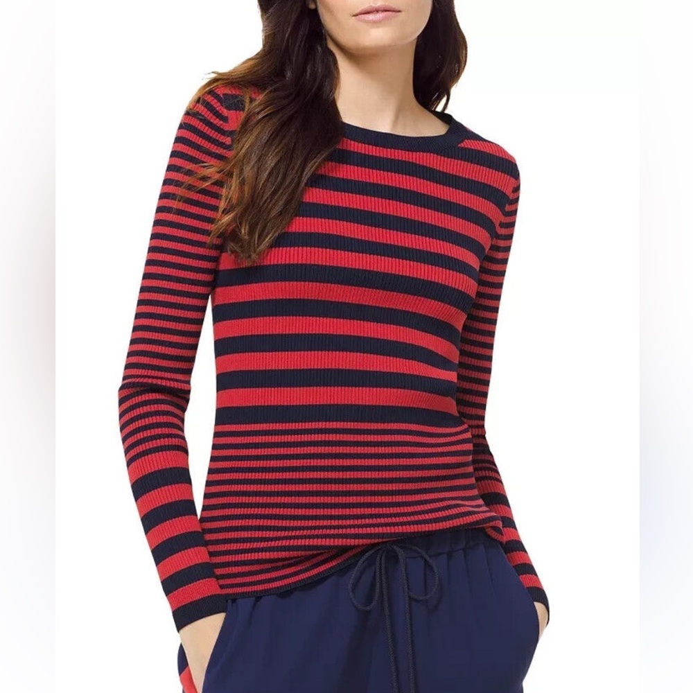 Michael Michael Kors women’s ribbed navy blue and orange long sleeve top size sm